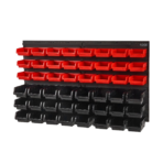 VEVOR Wall Mounted Storage Bins, 48-Bin Parts Rack Organizer Garage Plastic Shop Tool with Wall Panels,Tool Organizer for Nuts, Bolts, Screws, Nails, Beads, Buttons,Other Small Parts,Black and Red