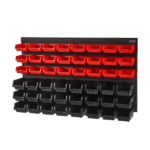 VEVOR Wall Mounted Storage Bins, 48-Bin Parts Rack Organizer Garage Plastic Shop Tool with Wall Panels,Tool Organizer for Nuts, Bolts, Screws, Nails, Beads, Buttons,Other Small Parts,Black and Red