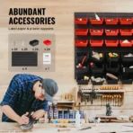 VEVOR Wall Mounted Storage Bins, 48-Bin Parts Rack Organizer Garage Plastic Shop Tool with Wall Panels,Tool Organizer for Nuts, Bolts, Screws, Nails, Beads, Buttons,Other Small Parts,Black and Red - Image 4