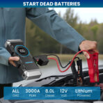AVAPOW 3000A Jump Starter with Air Compressor, 12V Portable Battery Booster Pack (for All Gas or up to 8.0L Diesel) with 150PSI Digital Tire Inflator - Image 4
