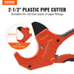 VEVOR PVC Pipe Cutter, 0-2-1/2" O.D. Ratcheting PVC Pipe Cutter, Heavy Duty Tube Cutting Tool with Spare SK5 Blade for PVC, CPVC, PP-R, PEX, PE, Rubber Hoses - Image 2