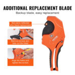 VEVOR PVC Pipe Cutter, 0-2-1/2" O.D. Ratcheting PVC Pipe Cutter, Heavy Duty Tube Cutting Tool with Spare SK5 Blade for PVC, CPVC, PP-R, PEX, PE, Rubber Hoses - Image 6